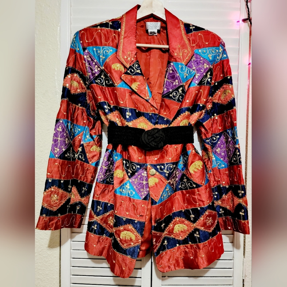 SANDY STARKMAN Vintage Blazer Patchwork, Gold Embroiderey&Embellished w/ Sequins